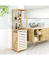Costway Tilt-Out Laundry Hamper with 3-Tier Shelf Removable Liner Lightweight Design