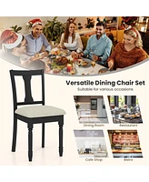 Gymax Set of 4 Upholstered Wooden Dining Chair w/ Seat Storage Space Brown