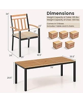 Costway 9 Pcs Outdoor Dining Table & Chairs Set Table with Acacia Wood Top Umbrella Hole