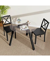 Costway 36" Round Glass Dining Table for 4 with Tempered Tabletop Rubber Wood Frame