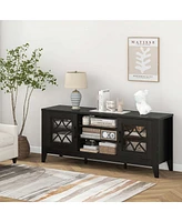 Costway Tv Stand for TVs up to 65" with 3-Position Adjustable Shelves Tempered Glass Doors