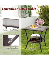 Costway 3 Pcs Patio Rocker Set Outdoor Wicker Rocking Chairs with Double-Layer Coffee Table