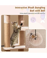Costway 65" Cattail Cat Tower with Jute Scratching Posts Perch Basket Bed Dangling Balls
