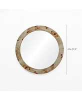 LuxenHome Burlywood Frame 31.5-Inch Round Accent and Vanity Wall Mirror