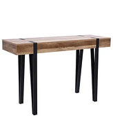 LuxenHome Oak Finish Mdf Wood Black Metal Console Entry Table