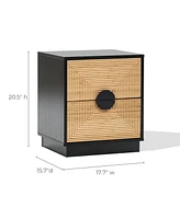 LuxenHome Modern Boho 2-Drawer Black Side Table with Bamboo Strips