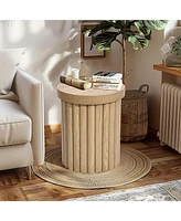 LuxenHome Brown Wood Fluted Round Side Table