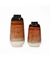 LuxenHome Earth Tones -Inch Tall Round Stoneware Vase