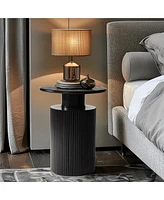 LuxenHome Black Finish Fir and Mdf Wood Accent Round Table