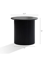 LuxenHome Black Finish Fluted Fir and Mdf Wood Accent Round Table