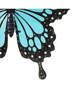 LuxenHome Blue Butterfly Glass and Metal Outdoor Wall Decor