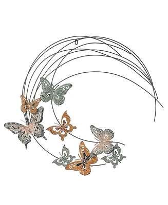 LuxenHome Metal Butterflies Moon Indoor/Outdoor Wall Decor