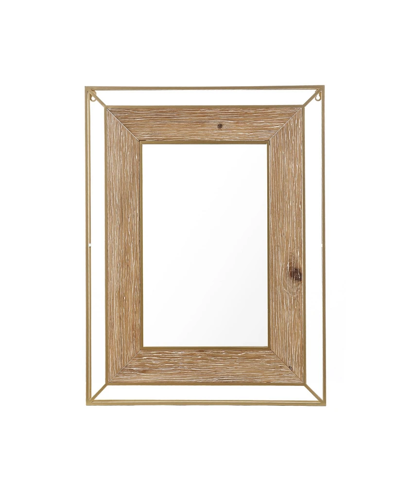 LuxenHome Natural Wood and Metal Framed Rectangular Wall Mirror