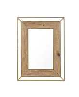 LuxenHome Natural Wood and Metal Framed Rectangular Wall Mirror