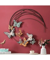 LuxenHome Metal Butterflies Moon Indoor/Outdoor Wall Decor