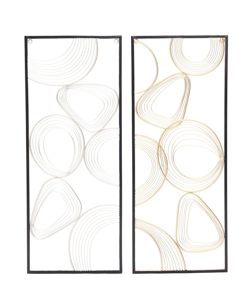 LuxenHome Gold and Silver Abstract Rectangular Metal Wall Decor, Set of 2