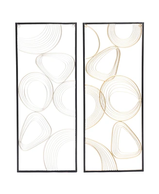 LuxenHome Gold and Silver Abstract Rectangular Metal Wall Decor, Set of 2