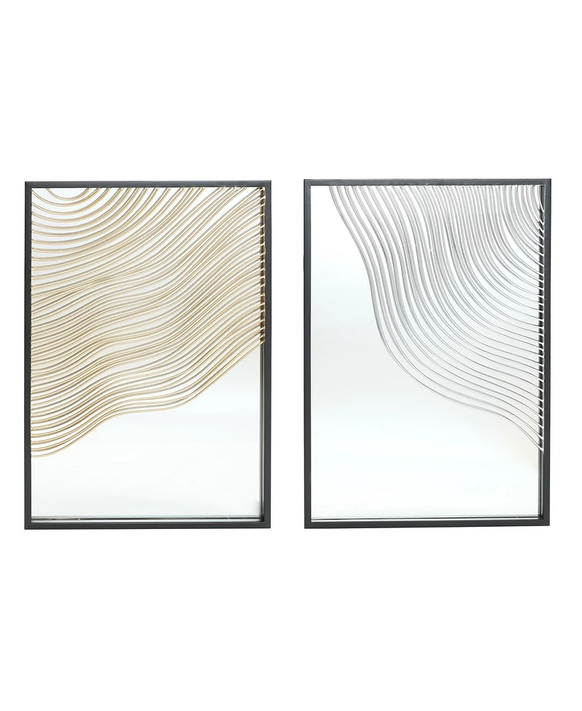 LuxenHome Set of 2 Modern Iron Waves Rectangular Accent Wall Mirrors