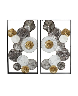 LuxenHome Set of 2 Modern Multi-Color Abstract Flowers Metal Wall Decor