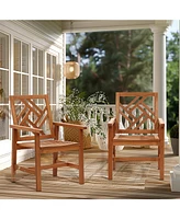 LuxenHome Carmel Solid Wood Outdoor Dining Chair, Set of 2