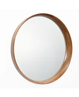 LuxenHome Natural Rubberwood Frame Round Wall Mirror