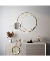 LuxenHome Orbit Modern Gold Metal Frame Round Wall Mirror