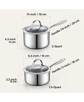 Cooks Standard 1.5 and 3 Quart Multi-Ply Clad Stainless Steel Saucepan Set With Glass Lid, Silver