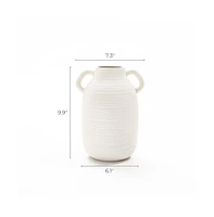 LuxenHome White Ceramic Jug 9.9-Inch Tall Round Vase