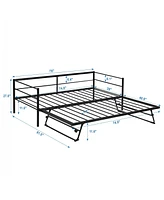 Slickblue Twin Size Metal Daybed with Adjustable Pop-Up Trundle for Versatile Guest Sleeping Solutions