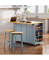 53" Kitchen Island Cart with Power Outlet, Storage, and Side Racks