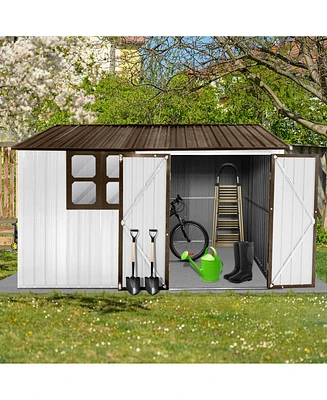 Metal garden sheds 10ftx8ft outdoor storage sheds white+coffee with window