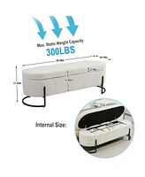 Storage Ottoman, Bedroom End Bench, Upholstered Fabric Storage Ottoman with Safety Hinge, Entryway Padded Footstool, Ottoman Bench for Living Room & B