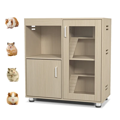 Hamster Cage, Small Animal Cage for Chinchilla/Rat, 4-Tier Guinea Pig Cage Wood with Acrylic Windows, Storage Cabinet, Openable Top, Hamster Cages and