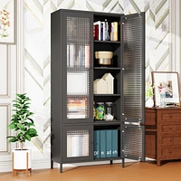 Large Metal Storage Cabinet Display Cabinet with 4 Glass Doors 5 Shelves Side Cabinet Bookcase Freestanding Cabinet for Bedroom Living Room Pantry Hom