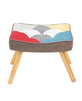 Rocking Chair with ottoman, Mid Century Fabric Rocker Chair with Wood Legs and Patchwork Linen for Livingroom Bedroom