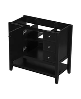 36" Bathroom Vanity without Sink, Cabinet Base Only, One Cabinet and three Drawers, Black
