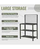 Outdoor Kitchen Island with Storage, Aluminum Kitchen Storage Island Kitchen Food Prep Table with Double Storage Rack, Freestanding Bar Center with Pr