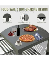 Outdoor Kitchen Island with Storage, Aluminum Kitchen Storage Island Kitchen Food Prep Table with Double Storage Rack, Freestanding Bar Center with Pr