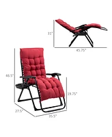 Zero Gravity Chair, Folding Reclining Lounge Chair with Padded Cushion, Side Tray for Indoor and Outdoor, Supports up to 264 lbs., Red