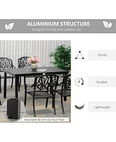 Simplie Fun Outdoor Dining Table for 6 Person, Rectangular Patio Table, Aluminum Metal Legs for Garden, Lawn, Patio, Woodgrain Black