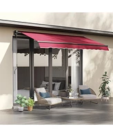 10' x 8' Retractable Awning, Patio Awnings, Sunshade Shelter w/ Manual Crank Handle, Uv & Water-Resistant Fabric and Aluminum Frame for Deck, Balcony,