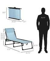 Folding Chaise Lounge Pool Chair, Patio Sun Tanning Chair, Outdoor Lounge Chair w/ 4-Position Reclining Back, Pillow, Breathable Mesh & Bungee Seat fo