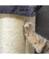 Cat Tree with 4 Steps for High Beds Couch, Cute Stair Shaped Cat Tree for Indoor Cats or Dogs w/ Sisal Scratching Post, Climbing, Playing, Gray