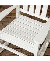 Outdoor Rocking Chair, All Weather-Resistant Hdpe Rocking Patio Chairs with Rustic High Back, Armrests, Oversized Seat and Slatted Backrest, 350lbs We