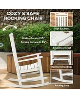 Outdoor Rocking Chair, All Weather-Resistant Hdpe Rocking Patio Chairs with Rustic High Back, Armrests, Oversized Seat and Slatted Backrest, 350lbs We