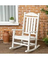 Outdoor Rocking Chair, All Weather-Resistant Hdpe Rocking Patio Chairs with Rustic High Back, Armrests, Oversized Seat and Slatted Backrest, 350lbs We