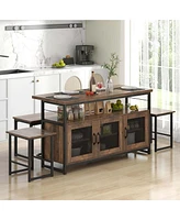 Costway 4 Pcs Kitchen Island Set with Bench and Storage Heavy-duty Metal Frame Shelves