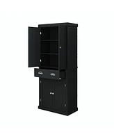 71" Kitchen Pantry Storage Cabinet, with 4 Doors, Drawer, 2 Adjustable Shelves, Freestanding Cupboard for Dining Room Living Room, Laundry-Black