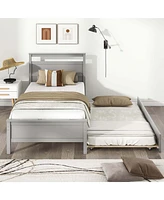 Costway Twin Platform Bed with Trundle Pull-out Headboard & Footboard