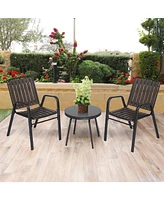 Slickblue 3-Piece Patio Bistro Table Set, Outdoor Furniture Set with 2 Stackable Patio Dining Chairs and Glass Table for Yard Balcony Porch, Black and